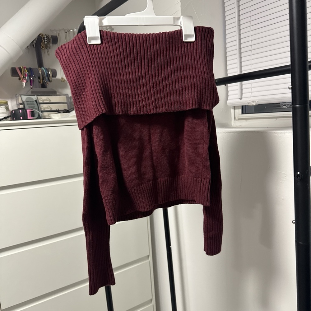 Aritzia off the shoulder burgundy sweater